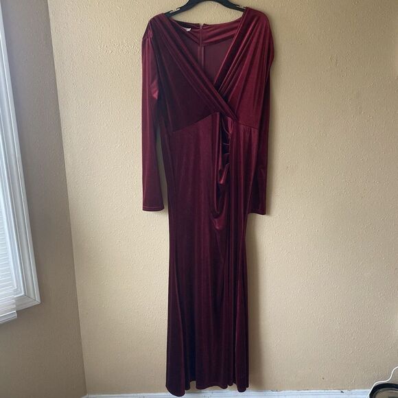 Ababalaya Crushed Velvet Maroon Red‎ Slit Maxi Dress XXL Dark Romantic - Picture 1 of 14